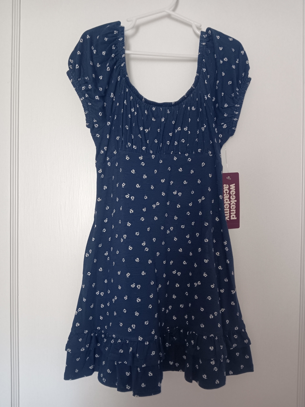 Weekend Academy Girls' Navy & White Floral Knit Peasant Dress with Pockets M (8) - Picture 2 of 10